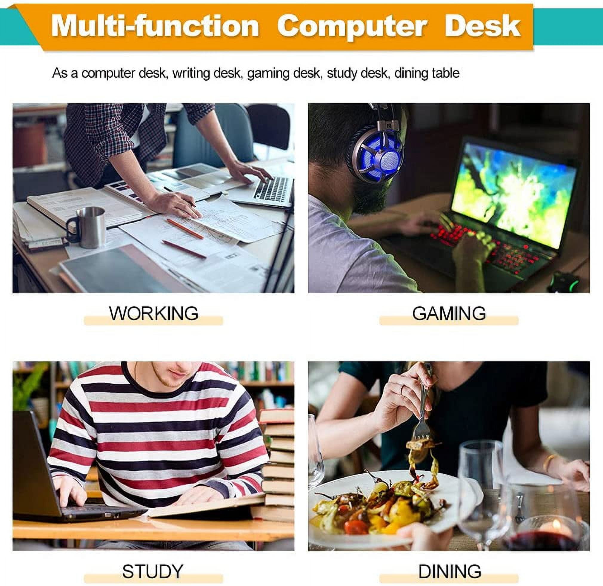 BestOffice 39" Computer Home Office Gaming Desk Desk Engineered Wood Shelves, Craft Desk Study Writing Table for Home Office,Vintage