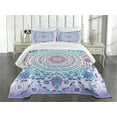 thumbnail image 3 of Ambesonne Mandala Quilted Bedspread Set 3 Pcs, Floral Medallion Design, Queen Size, Turquoise Purple, 3 of 5