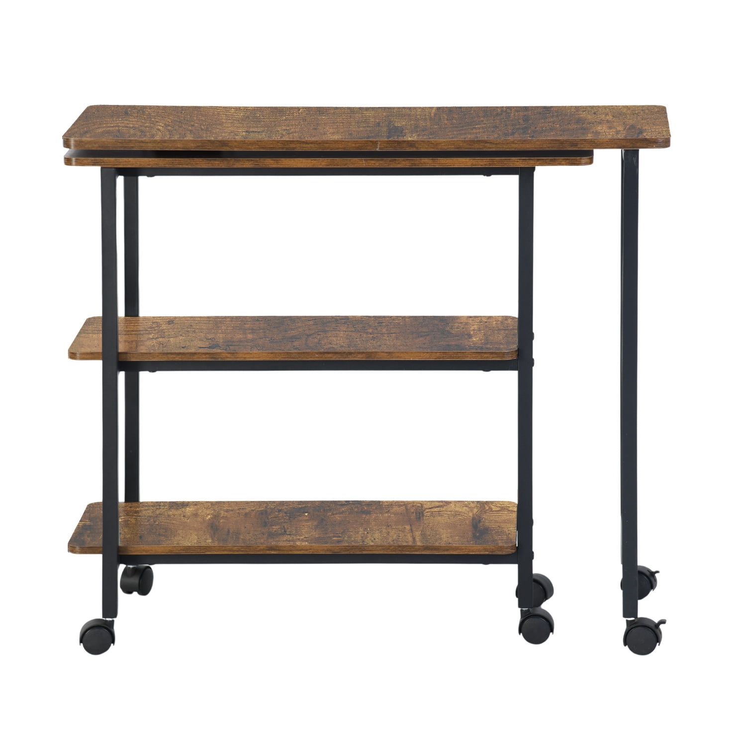 360° Rotating Side Table, Mobile End Table with 2-Tier Storage Shelves, Swivel Rolling Desk with 6 Lockable Wheels, Movable Laptop Table Couch Snack Table for Home