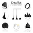 thumbnail image 2 of Lampara Colgante Moderna Candelabro 3 Cabezas Alt. Ajustable Negro BLOOSOM, 2 of 5