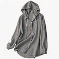 thumbnail image 2 of Qgtaibl Womens Long Sleeve Striped Shirts Oversized Button Down Drawstring Hoodies Lightweight Breathable Fall Tunic Tops Black M, 2 of 5