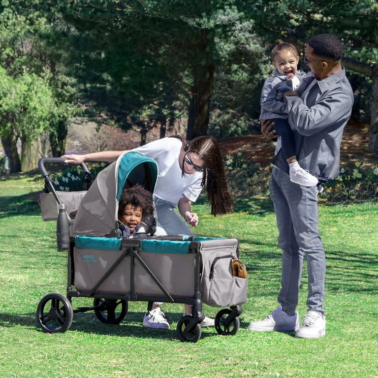 Jeep Sport All-Terrain Stroller Wagon by Delta Children - Includes Canopy, Parent Organizer, Adjustable Handlebar, Snack Tray & Cup Holders, Grey/Blue Jeep Sport All-Terrain Stroller Wagon by Delta Children - Includes Canopy, Parent Organizer, Adjustable Handlebar, Snack Tray & Cup Holders, Grey/Blue