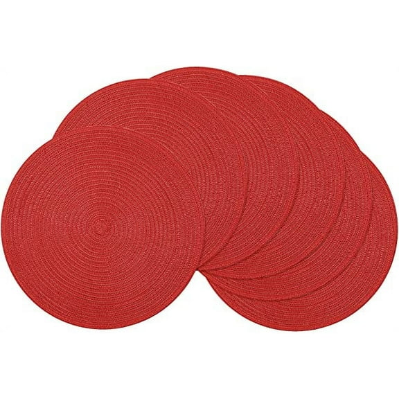 Zhuge Round Placemats Set of 6 Woven Braided 15 inch Circle Placemat for Dining Tables Kitchen Table Mats Washable (Red, 6)