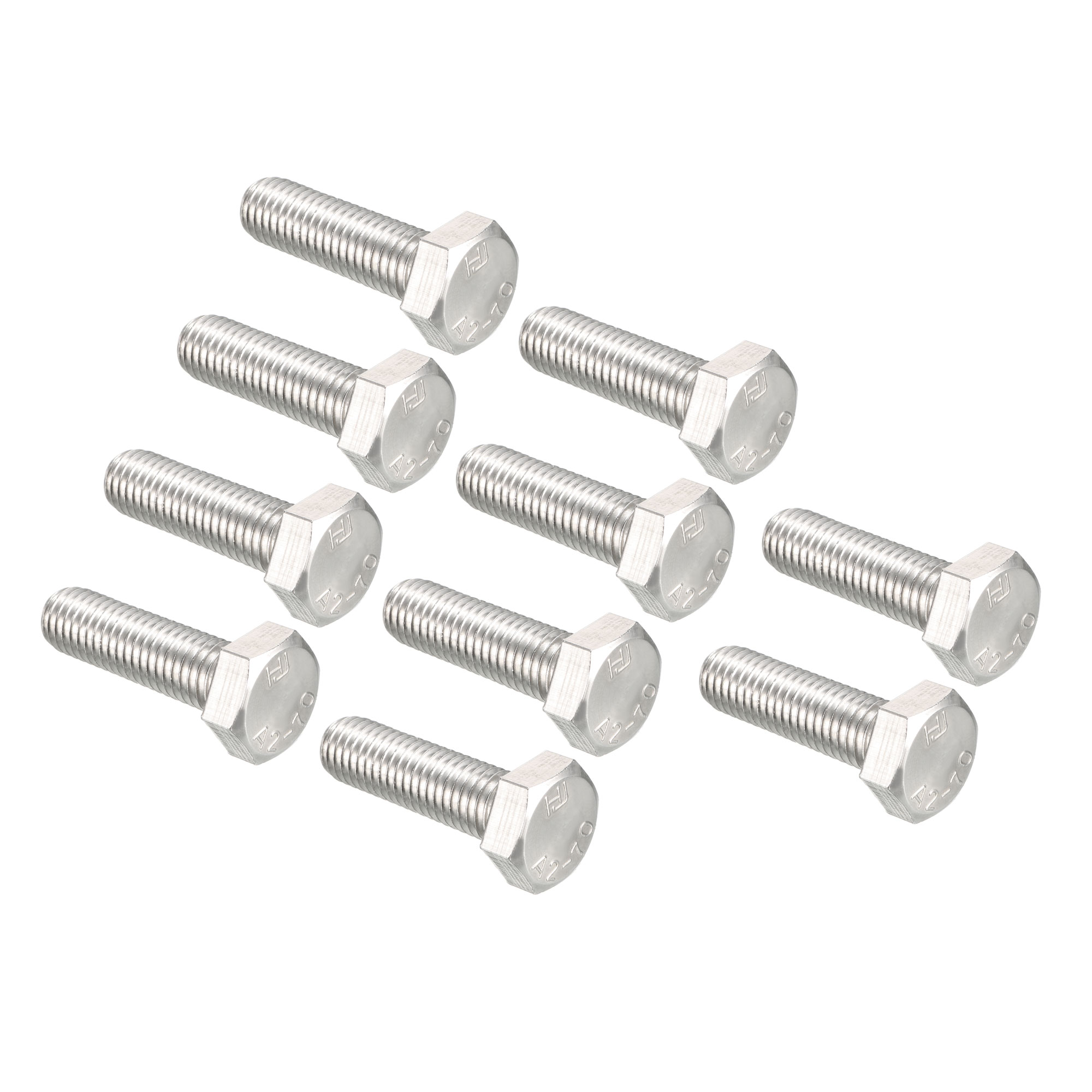 M10 Thread 35mm 304 Stainless Steel Hex Head Screws Bolts 10 pcs