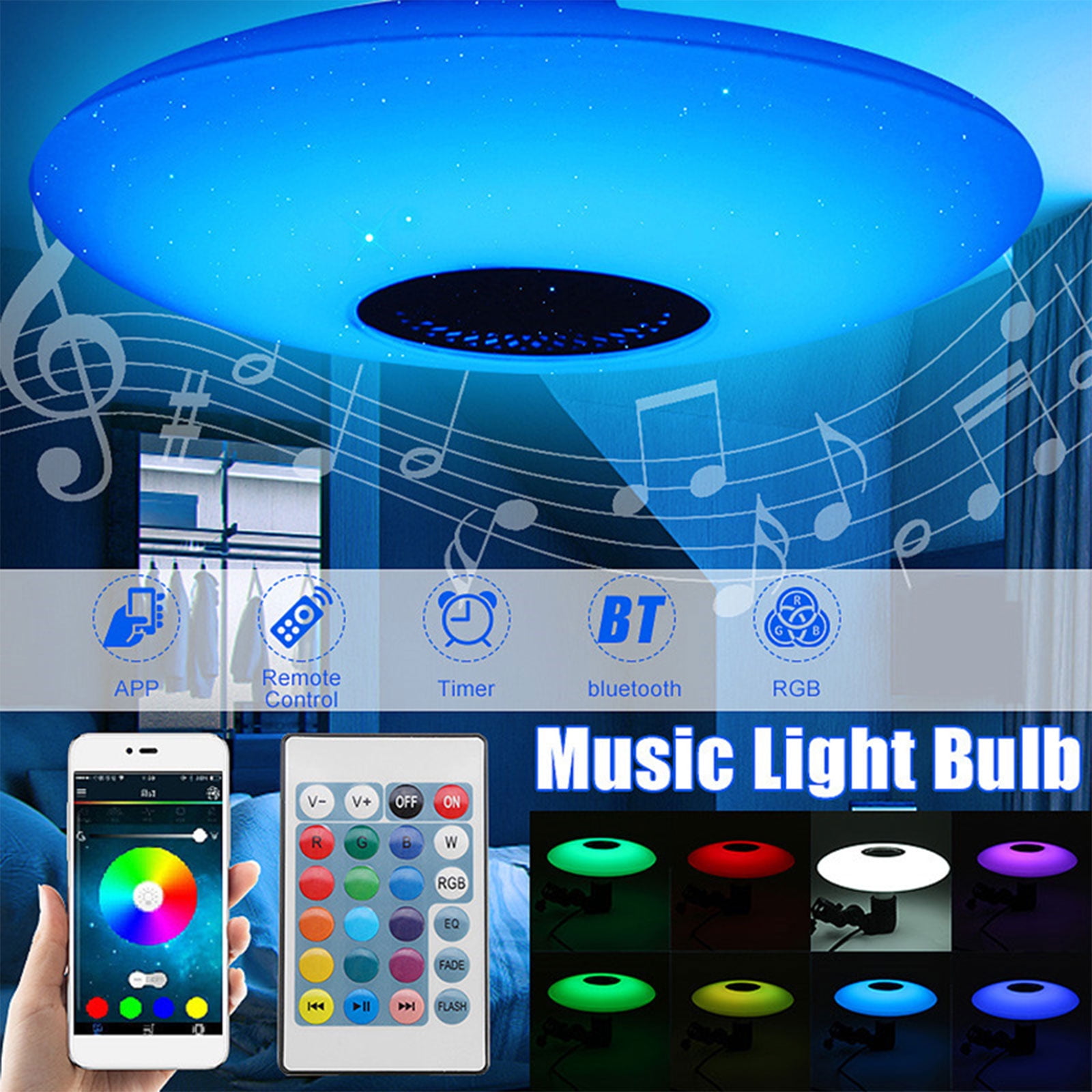 Razernij Desillusie achter Seyurigaoka E27 UFO Smart Bluetooth Music Bulb RGB Colorful+ White Light  High Power Lamp Remote Control Colorful Lamp Music Speaker - Walmart.com