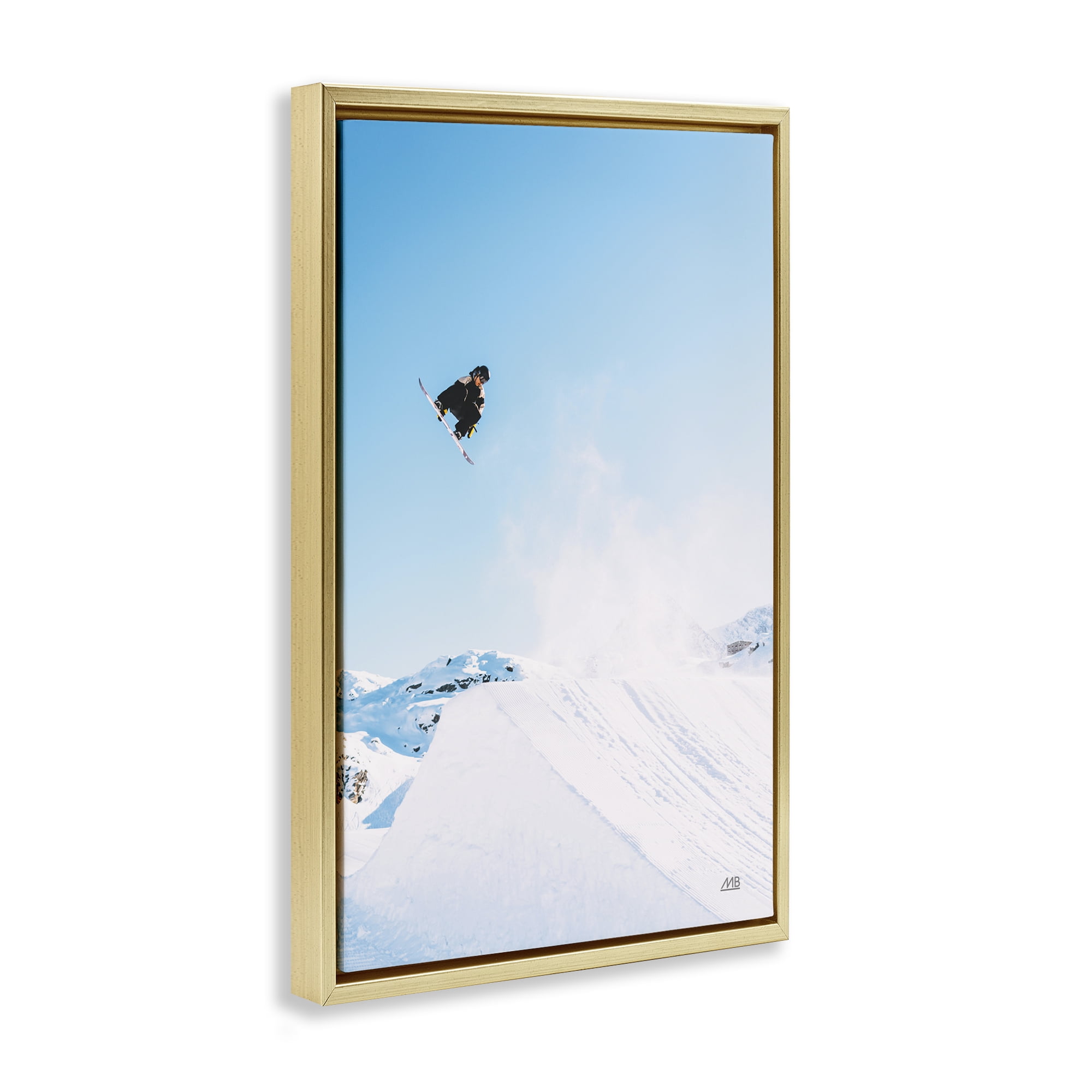 Stupell Industries Snow Day Snowboarder Sports Photography Gold Floater Framed Canvas Art Print Wall Art, 17 x 25