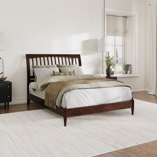 AFI Orleans Solid Wood Low Profile Sleigh Queen Platform Bed in Walnut