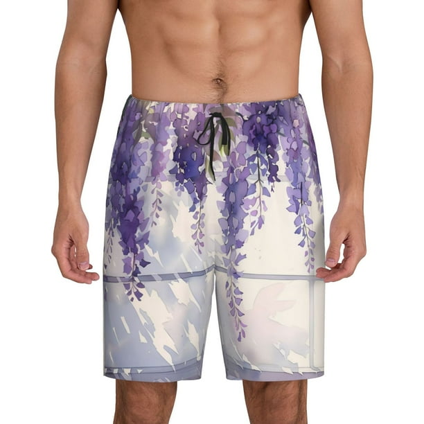 Fotbe Lavender Blooms Window Pantalones Cortos de Pijama para Hombre, Ropa de Dormir, Pantalones de Pijama Cortos para Hombre-Medium