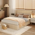 thumbnail image 2 of Asofer Queen Platform Bed with Upholstered Wingback, Hydraulic Storage, Beige, 2 of 3