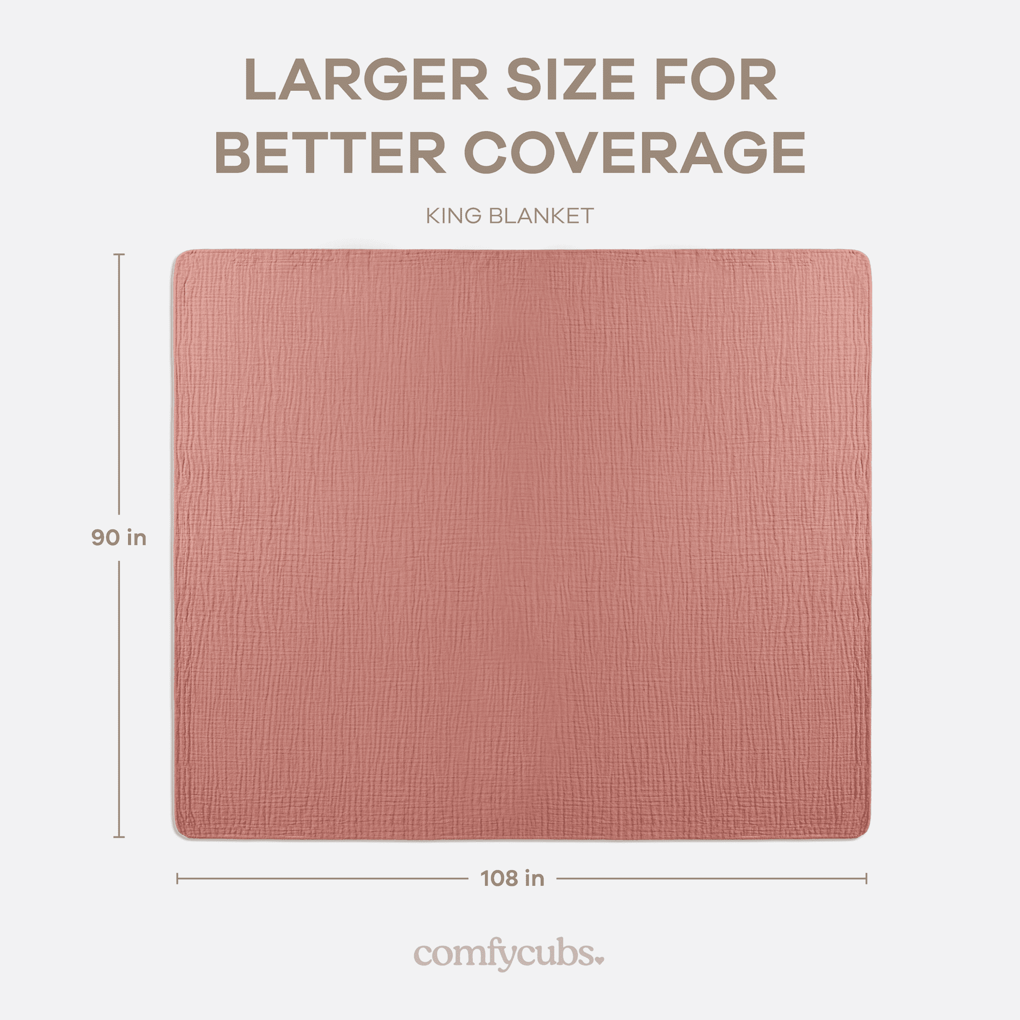 Comfy Cubs Muslin Blanket, Large 108” x 90”, 6 Layer Cooling Cotton Softness (Dusty Rose, King)