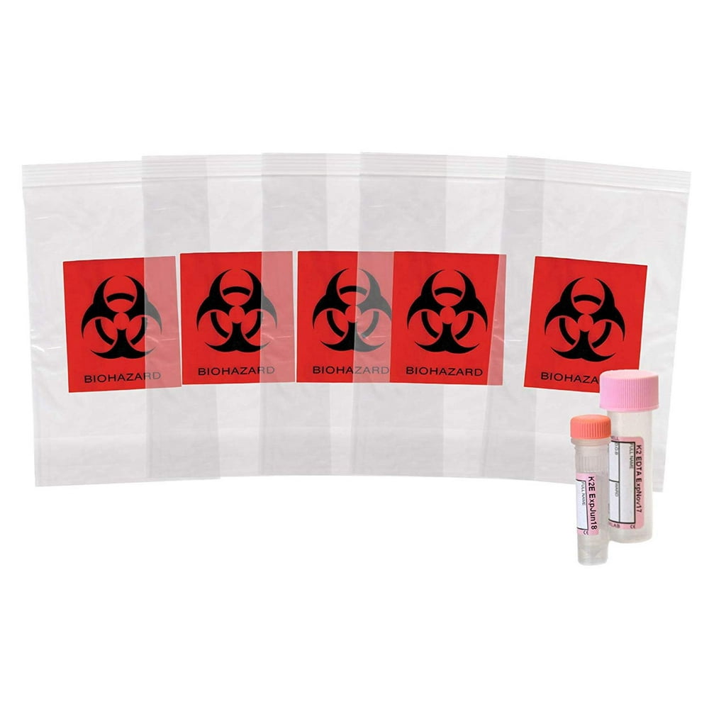 Pack of 1000 Biohazard Specimen Bags, Red and Black 8 x 10. Zipper