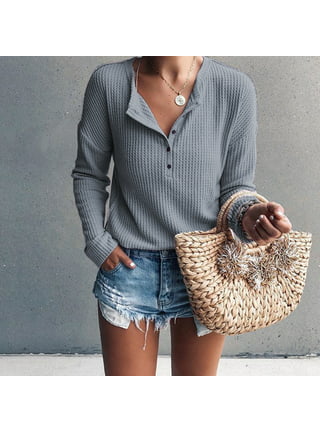 Waffle-Knit Henley Top for Women