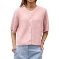 thumbnail image 1 of Gupgi Women Knitted Cardigan Short Sleeve Button Down Knit Crop Tops Solid Color Open Front Sweater, 1 of 4