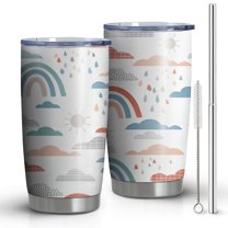 20oz Tumblers White Boho Bohemia Rainbow Clouds Sun Pattern Stainless Steel Vacuum Insulated Double Wall Travel Tumbler Cups Mug with Lid and Straw,Cleaning Brush for Cold & Hot Drinks