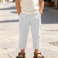 thumbnail image 5 of JOANKDMI Boys Cotton Linen Casual Pants Lightweight Elastic Waist Trousers Loose Fit Cropped Ankle Pants for Kids Summer Beach Vacation Lounge Wear with Pockets, 5 of 9