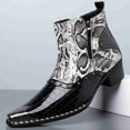 thumbnail image 2 of Men's Snake Print Chelsea Boots with Rivet Detail, Pointed Toe, Side Zipper, Chunky Heel, Fashionable High-Top Leather Boots for Spring 2026, 2 of 6