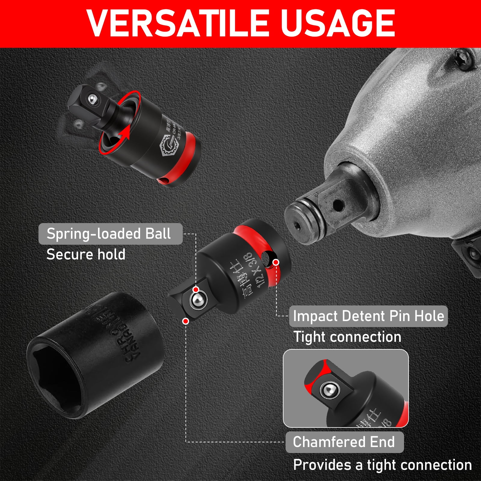 11Pcs Impact Socket Adapter Set Chromium Molybdenum Steel 1/4 3/8 1/2 Inch Drive Impact Socket Accessory with Reducer Extension Universal Bit Holder for DIY Automotive Repair