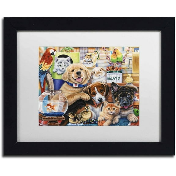 Trademark Fine Art 'Pet Shop' Canvas Art by Jenny Newland, White Matte, Black Frame
