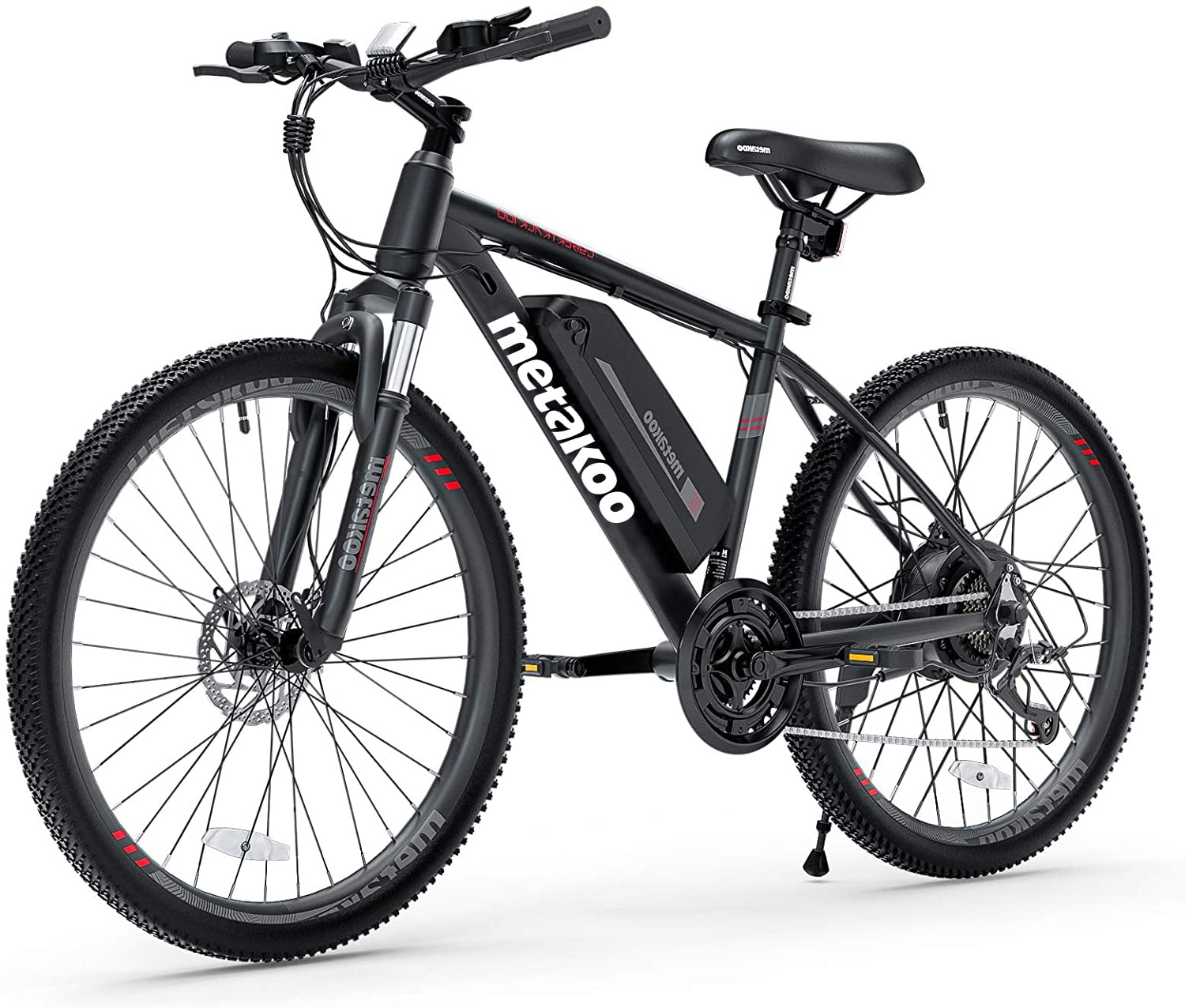 Metakoo 26 In. Mountain Electric Bicycle, 350 W Motor, 3 Hours Fast Charge, 36V Removable Battery, 20Mph with 21 Speed Gears, Black