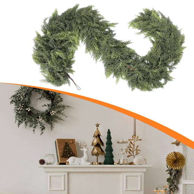 Guirnalda Navideña Artificial Decorativa con Follaje Verde Planta Sintética para Chimenea Mesa Puerta Fabricada en PE Adecuada para Hogar Fiestas