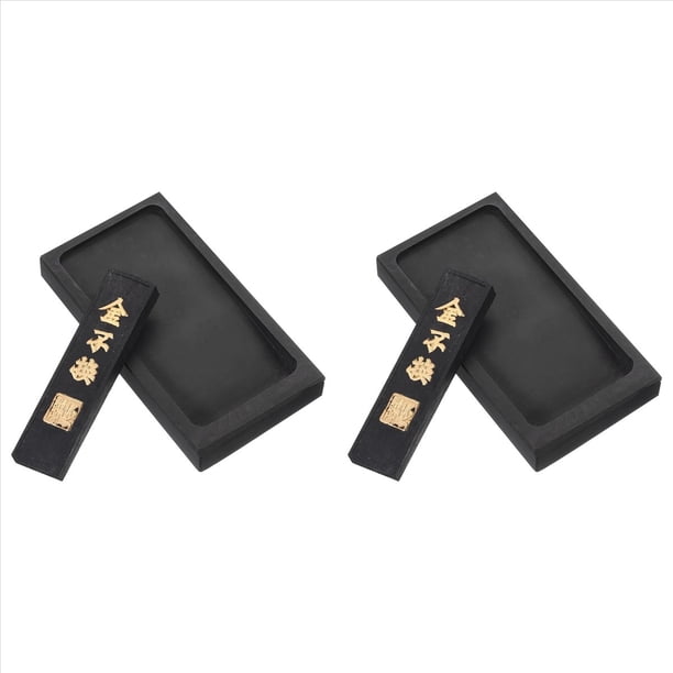 2Conjunto Piedra de Tinta de Caligrafía China de 4 Pulgadas con Barra de Tinta, Bandeja Rectangular para Piedra de Tinta para Práctica de Caligrafía Tradicional