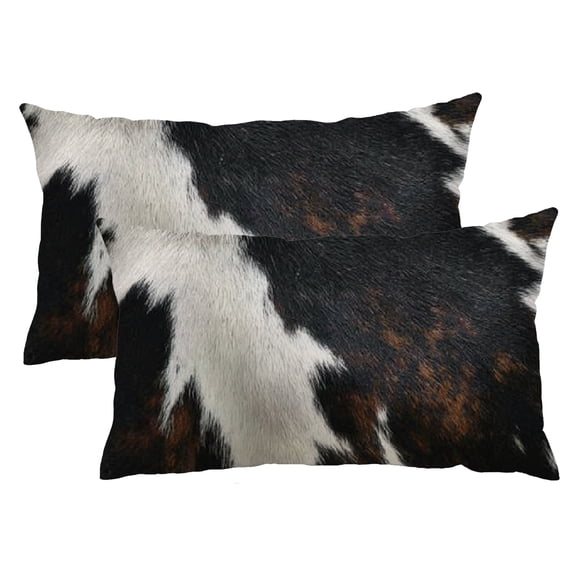 PHYHOO Print Lumbar Throw Pillow Covers 12x20 Set of 2 Cow Animal Case Brown Black White Rectangle Cushion Cover Decorative Pillowcases for Couch Bed 12x20inch