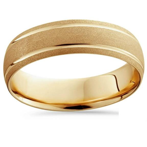 Pompeii 14K Yellow Gold Mens Brushed Dome Double Line Wedding Band 6mm (,)