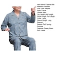 thumbnail image 7 of zeranth 1 Set Men Pajamas Set Spring Summer Lapel Long Sleeve Loose Single-breasted Wide Leg Homewear Shirt Pants Set Mid-aged Father Sleepwear, 7 of 7
