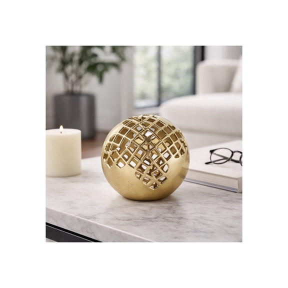 Contemporary Metal Mesh Orb for Home Decor - Ornaments for Bathroom, Living Room, and Office Room Decor - Decorative Sculptural Object for Shelf Display and Coffee Table Accent - 7", Gold