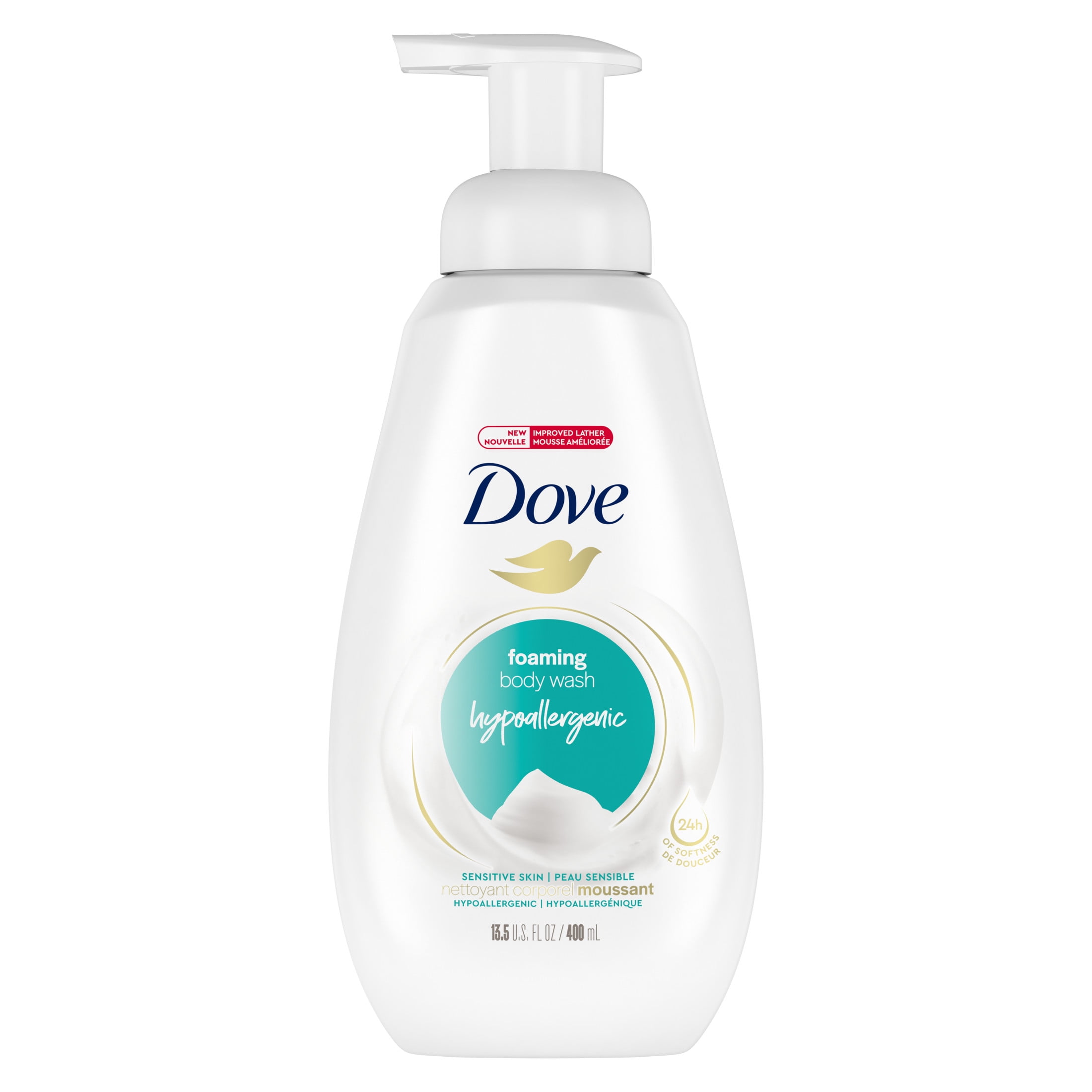 (4 pack) Dove Foaming Long Lasting Hypoallergenic Women's Body Wash for Sensitive Skin, 13.5 fl oz
