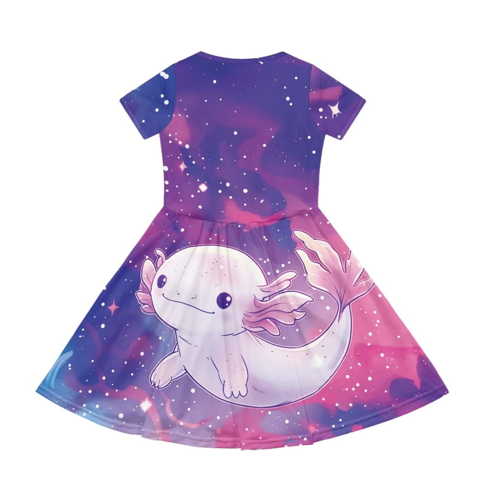 Uourmeti Axolotl Cute Swing Dress Summer Short Sleeve Dresses Casual Soft Crew Neck Knee Length A-Line Dress with Pockets for Girls 2-14 Years Old