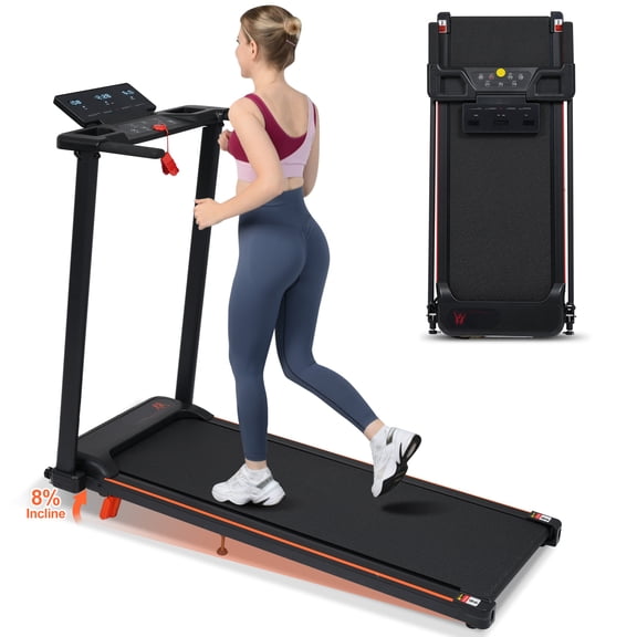 Euroco Portable Folding Treadmill with 8% Incline, 3.0 HP Foldable Treadmill with LED Display,4 Adjustable Support Feet & Cup Holders,265 Lbs Quiet Walking Pad for Home and Office Exercise