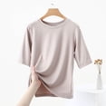 thumbnail image 5 of Ohufall Women's 1/2 Sleeve T-shirts Fashion Casual Solid Color Pullover Short Sleeve Round Neck Blouses Summer Stretchy Loose Fit Home Tee Tops, 5 of 5