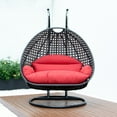 LeisureMod Charcoal Wicker Hanging 2 person EggShaped Swing Chair, Red