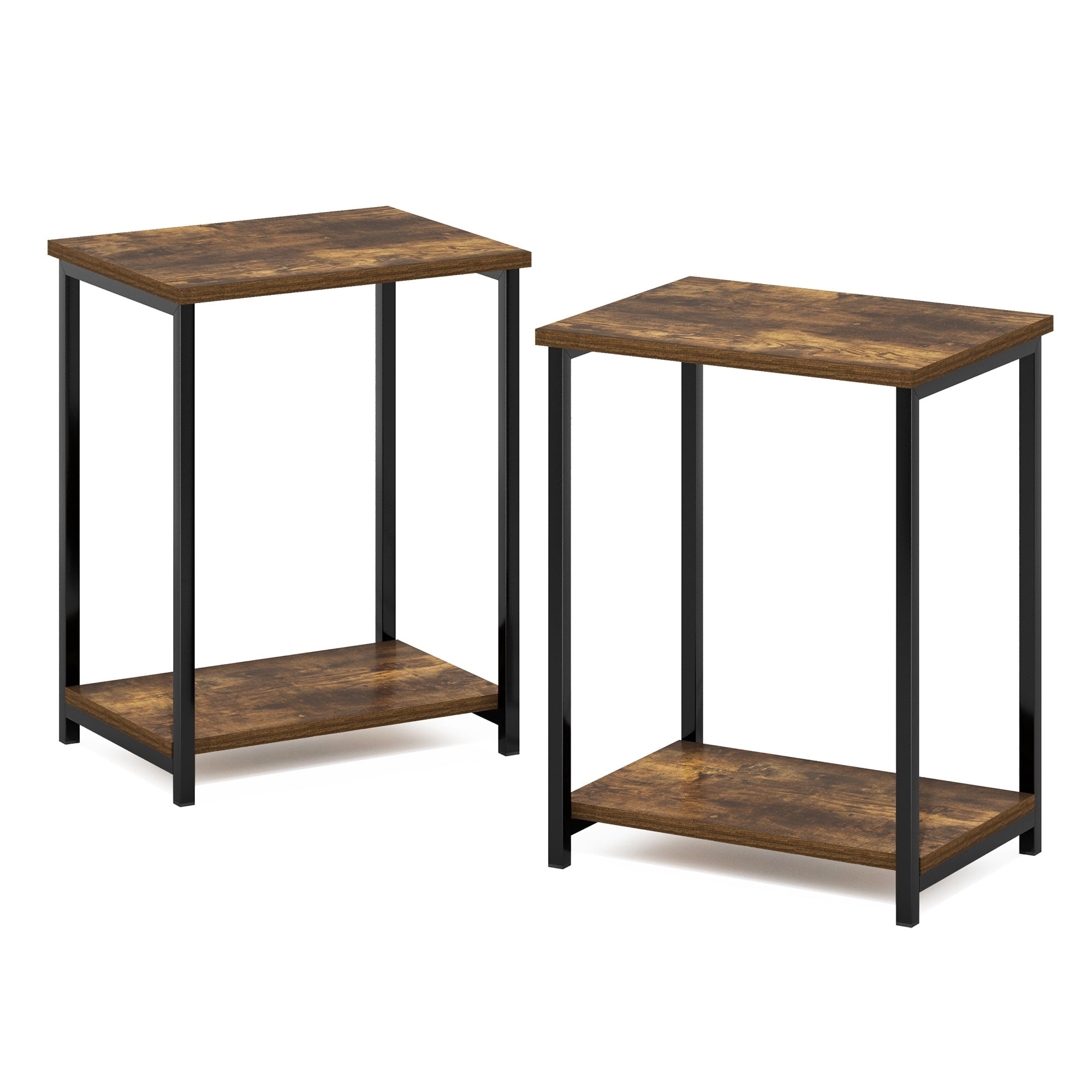 Simplistic Industrial Metal Frame End Table, 2-Pack, White/White