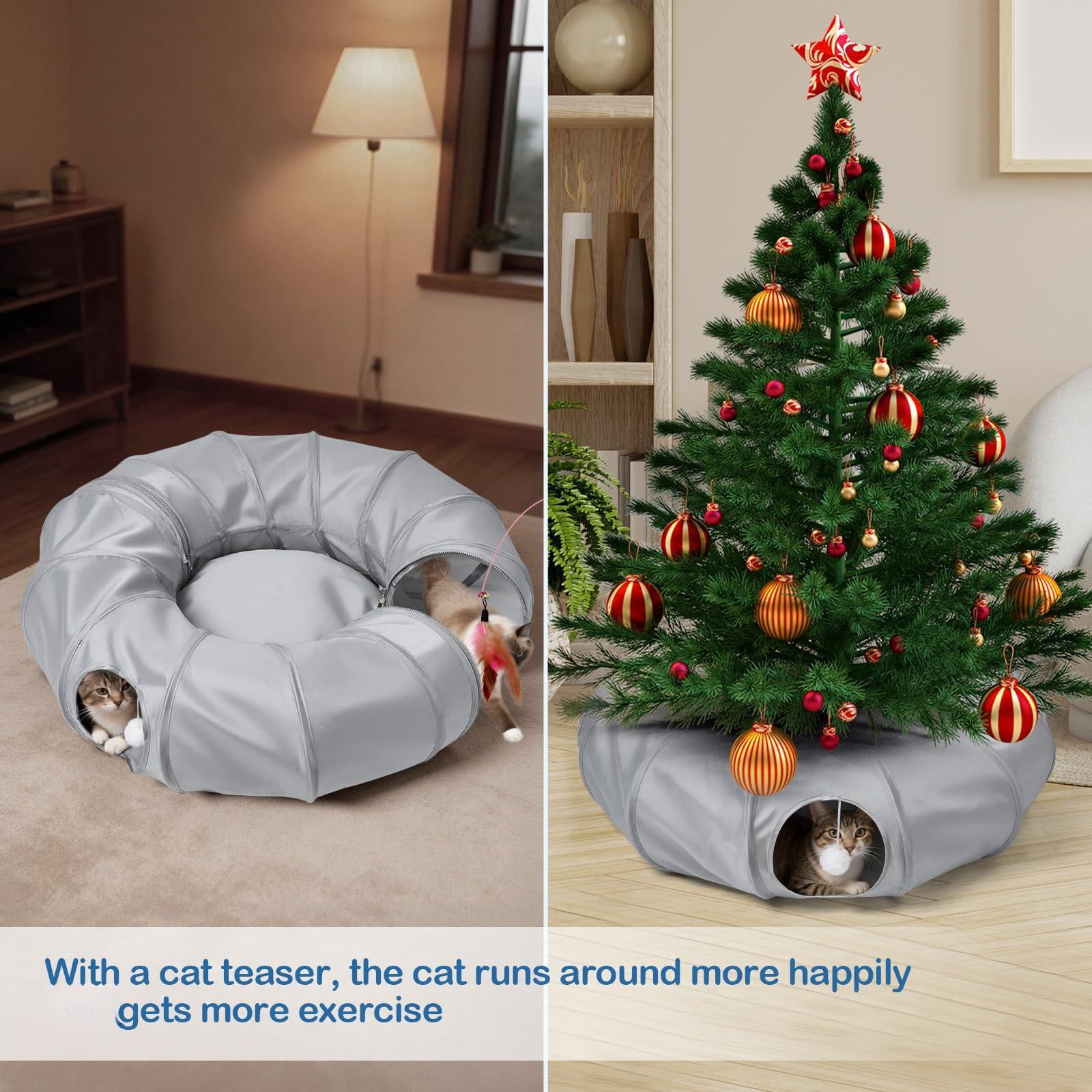 Cat Tunnel Bed With 20 Interactive Toys  3-in-1 Diy Collapsible Plush Tube Washable Mat Large Indoor Play Cave For Kittens And Small Animals