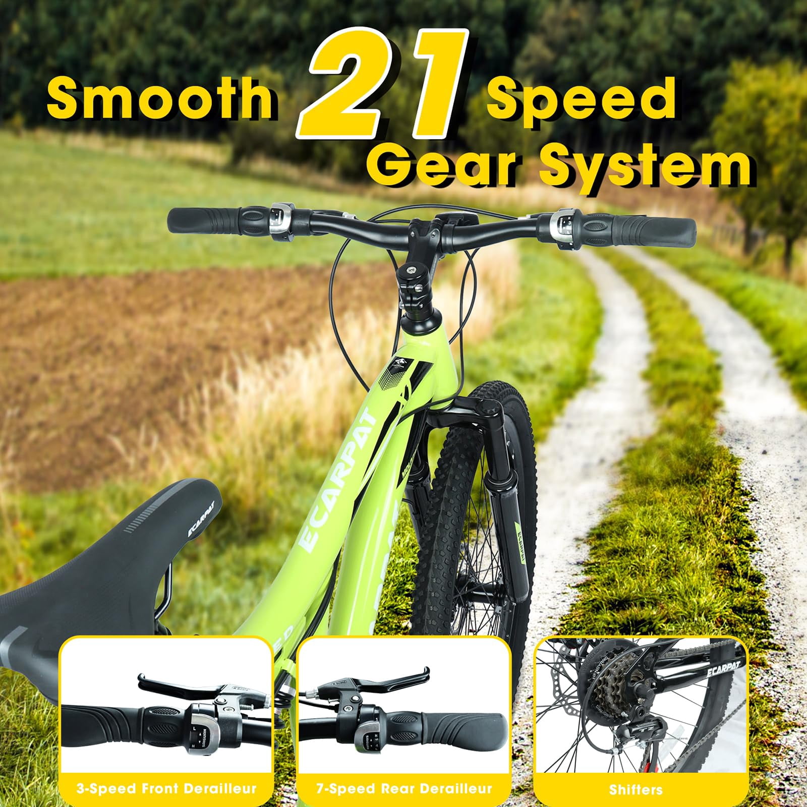 HTW 26" Mountain Bike – 21-Speed Full Suspension, Disc Brakes, Alloy Rims, All-Terrain for Adults Men & Women