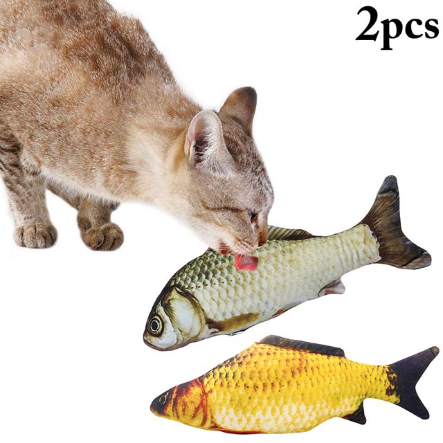 2 Pcs Jouet Poisson Chat Interactif Simulé Réaliste Peluche Herbe à Chat Toy Cat Jouet à Mâcher