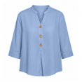 thumbnail image 4 of ZDNIXIAN 3/4 Length Sleeve Womens Tops Casual Loose Button Down Shirts, Lightweight Solid Color Tunic Tops with Side Pocket for Daily Work Vacation Outfits, 4 of 6