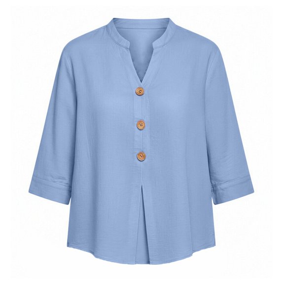 MVRLSH Womens Tops Shirts Blouse Casual Long Sleeve Spring Trendy Cotton Blend Summer Daily Outfit Shirt Loose Fit Linen Blouses Blue - L