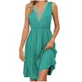 thumbnail image 5 of Kmdttou Dresses for Women Plus Size Plain Short Sleeve V-Neck Solid Color Pocket Makings Dress, 5 of 5