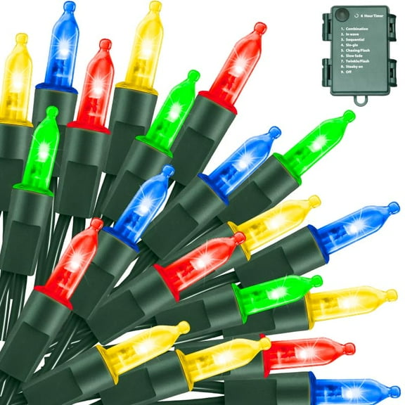 LAMPHOME Christmas Lights 2 Pack 18 Feet 50 LED Multicolor Mini String Light with 8 Modes Waterproof Tree for Xmas Outdoor Holiday Party Garden Decor, Multicolor