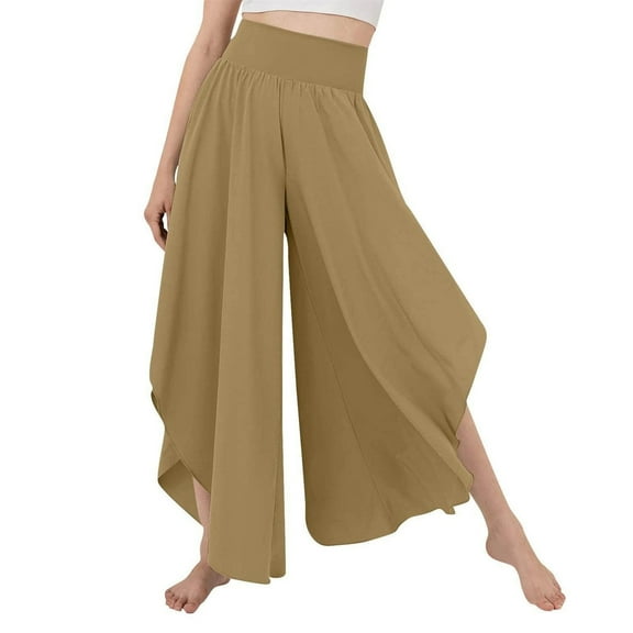 Wide Leg Pleated Pants Plain Color Casual Fitted Asymmetrical Hem Long Pleated Pants for Women Lady Ginger Yellow XXL