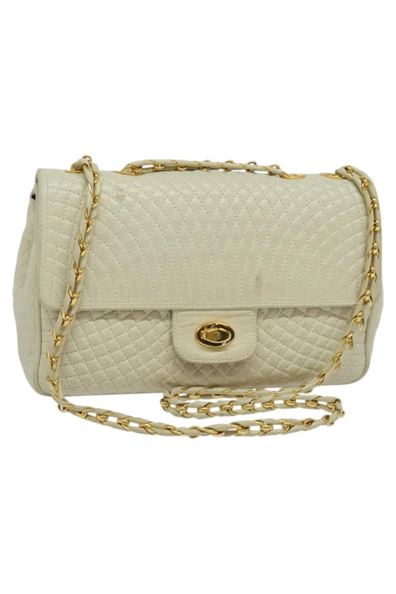 Pre-Owned Bally Vintage Chain Shoulder Bag Quilted Leather White Leather Shoulder Bag Bag