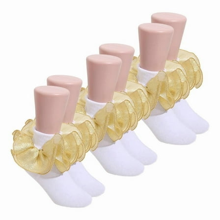 TELOLY 3Pcs Cute White Socks Womens Ruffle Ankle Socks, Ankle Ruffle Socks Women In Gold