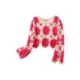 thumbnail image 2 of Women Y2k Summer Crochet Knit Floral Pullover Long Sleeve Shirts Aesthetic Hollow Out Oversized Top, 2 of 3