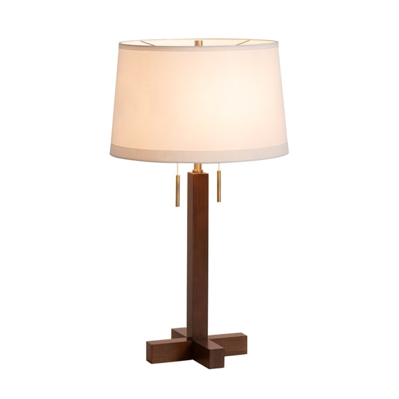 Swiss Cross Table Lamp - Dark Walnut Wood Finish Weathered Brass