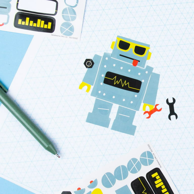 Serabeena Make Your Own Robot Stickers - 24 Sheets / 700+ Stickers - Robot  Party Decorations