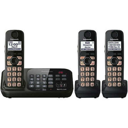 PANASONIC KX-TG4743B DECT 6.0 Plus Cordless Phone System with Talking Caller ID & Digital Answering System (3-handset system)