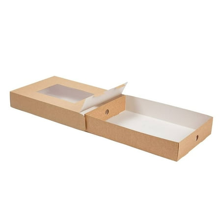 Slide Tek Rectangle Kraft Paper Catering Tray - with Window - 17 3/4" x 12 1/4" x 3 1/4" - 10 count box - Restaurantware